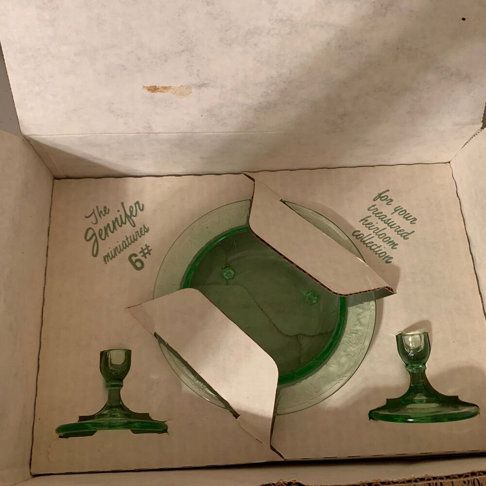 Vintage Mosser Glass Jennifer Miniature Set #6 Green New In Box
